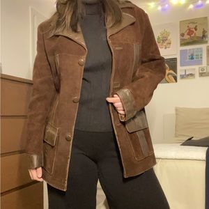 Vintage 90s/blazer style leather and suede overcoat.